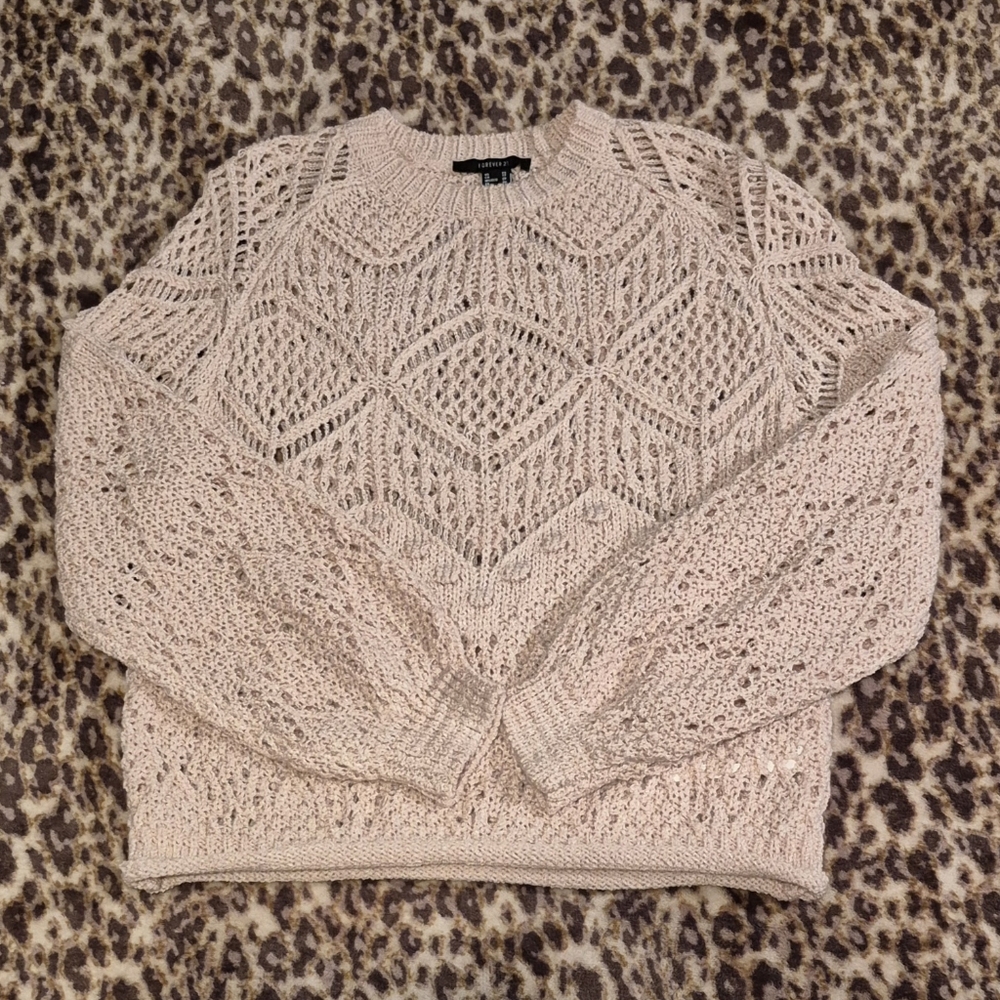 Forever 21 Pink Crochet Balloon Sleeve Top XS Like New - Picture 4 of 11